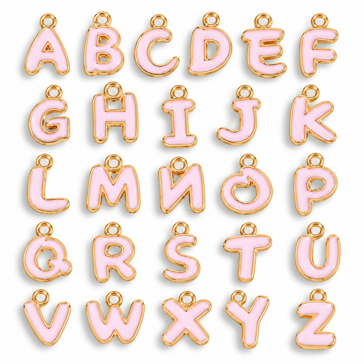Personalized Pearl Name Necklace with Pink Letter Charms for Girls