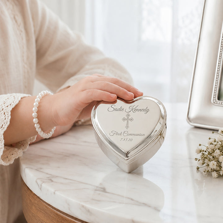 Personalized Baby Baptism or Christening Heart Jewelry Box
