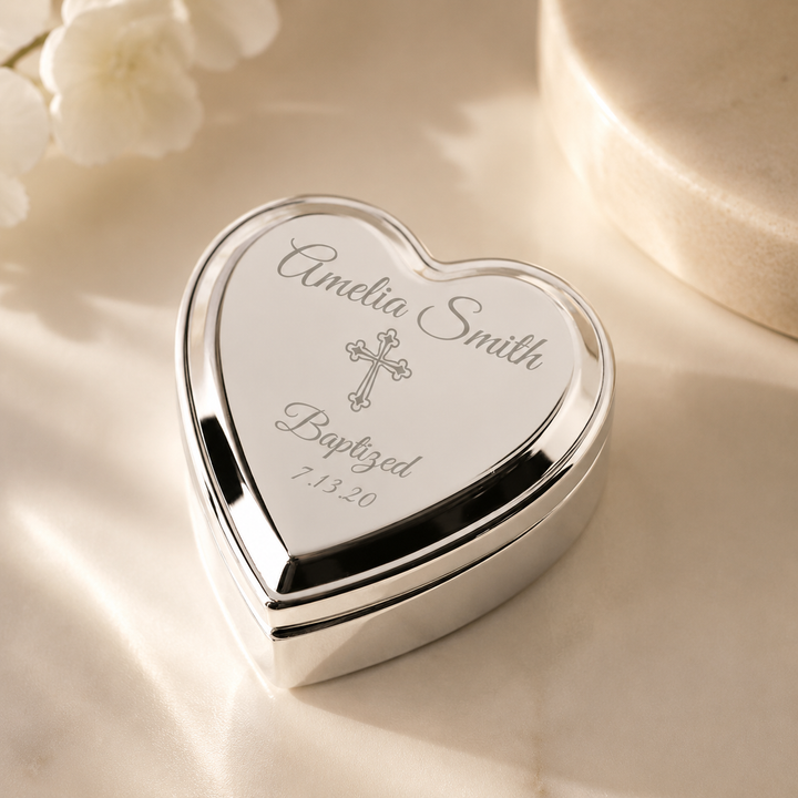 Personalized Baby Baptism or Christening Heart Jewelry Box