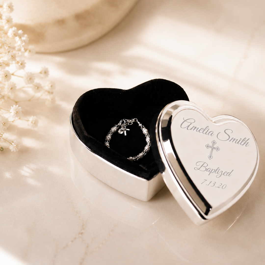 Personalized Baby Baptism or Christening Heart Jewelry Box