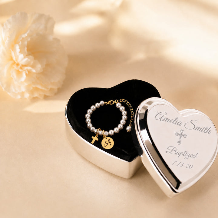 Personalized Baby Baptism or Christening Heart Jewelry Box