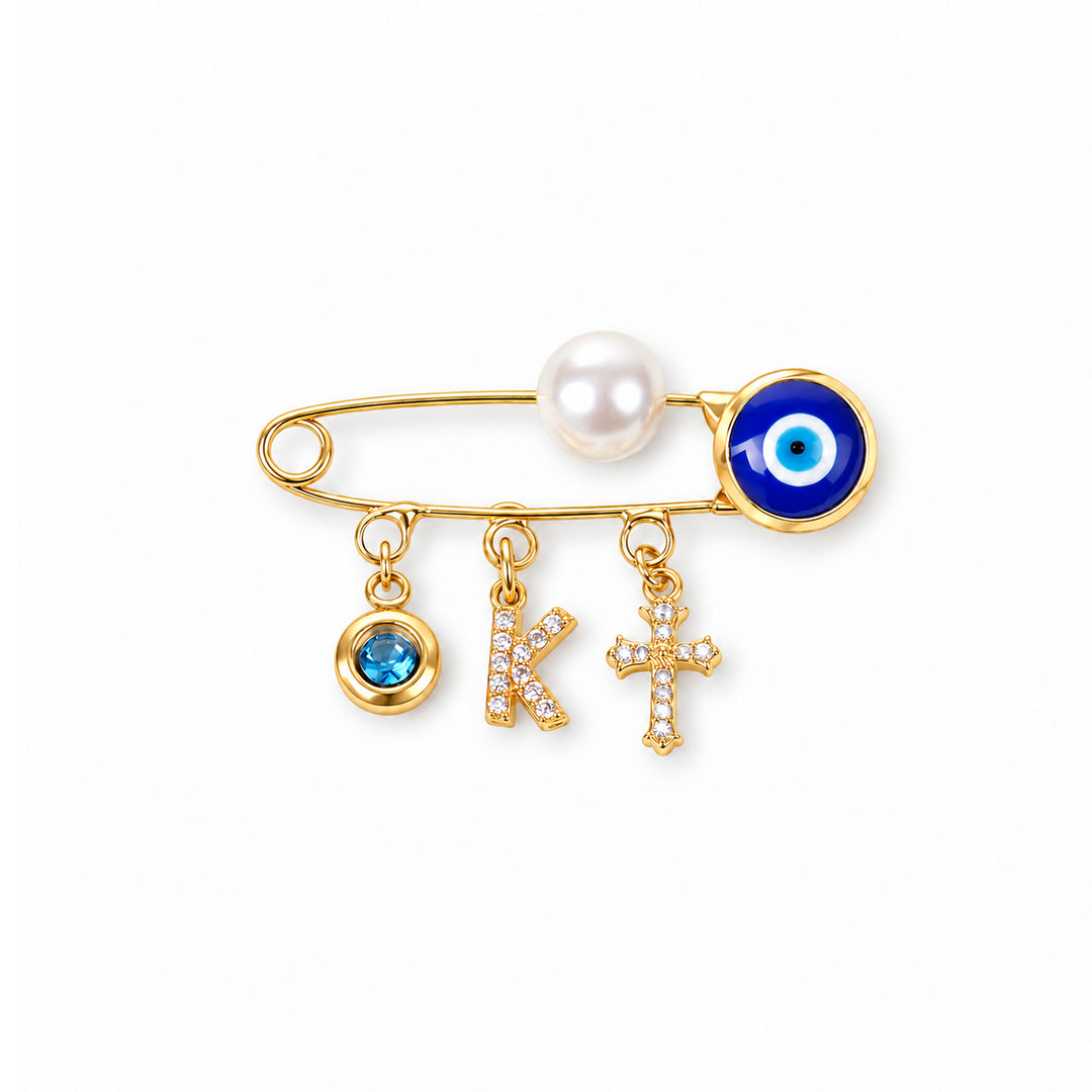 Personalized Baby Initial and Birthstone Evil Eye Brooch