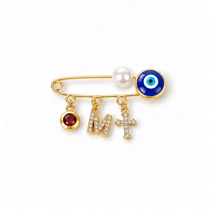 Personalized Baby Initial and Birthstone Evil Eye Brooch