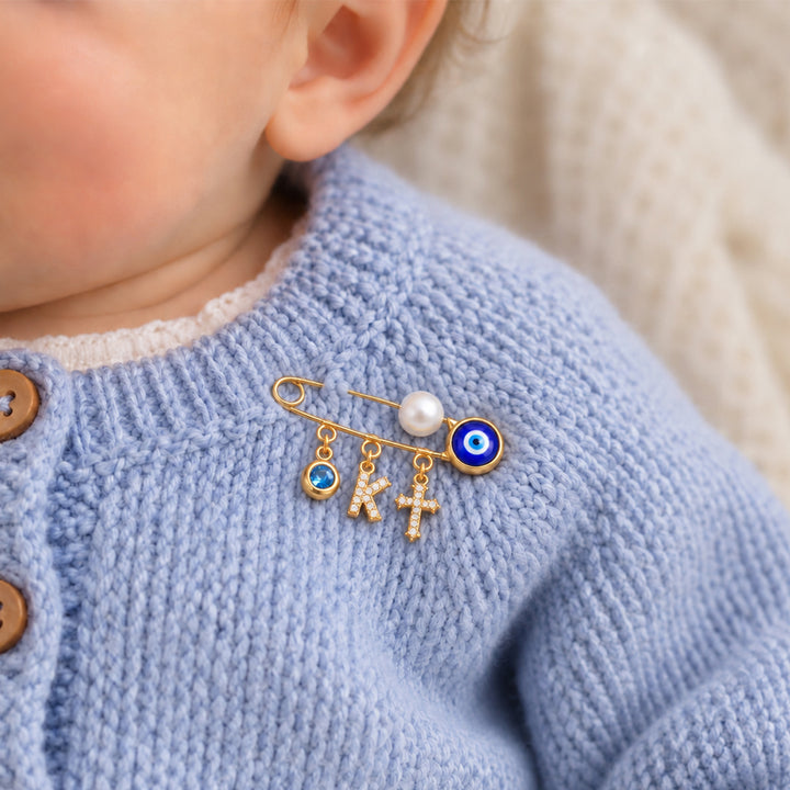 Personalized Baby Initial and Birthstone Evil Eye Brooch