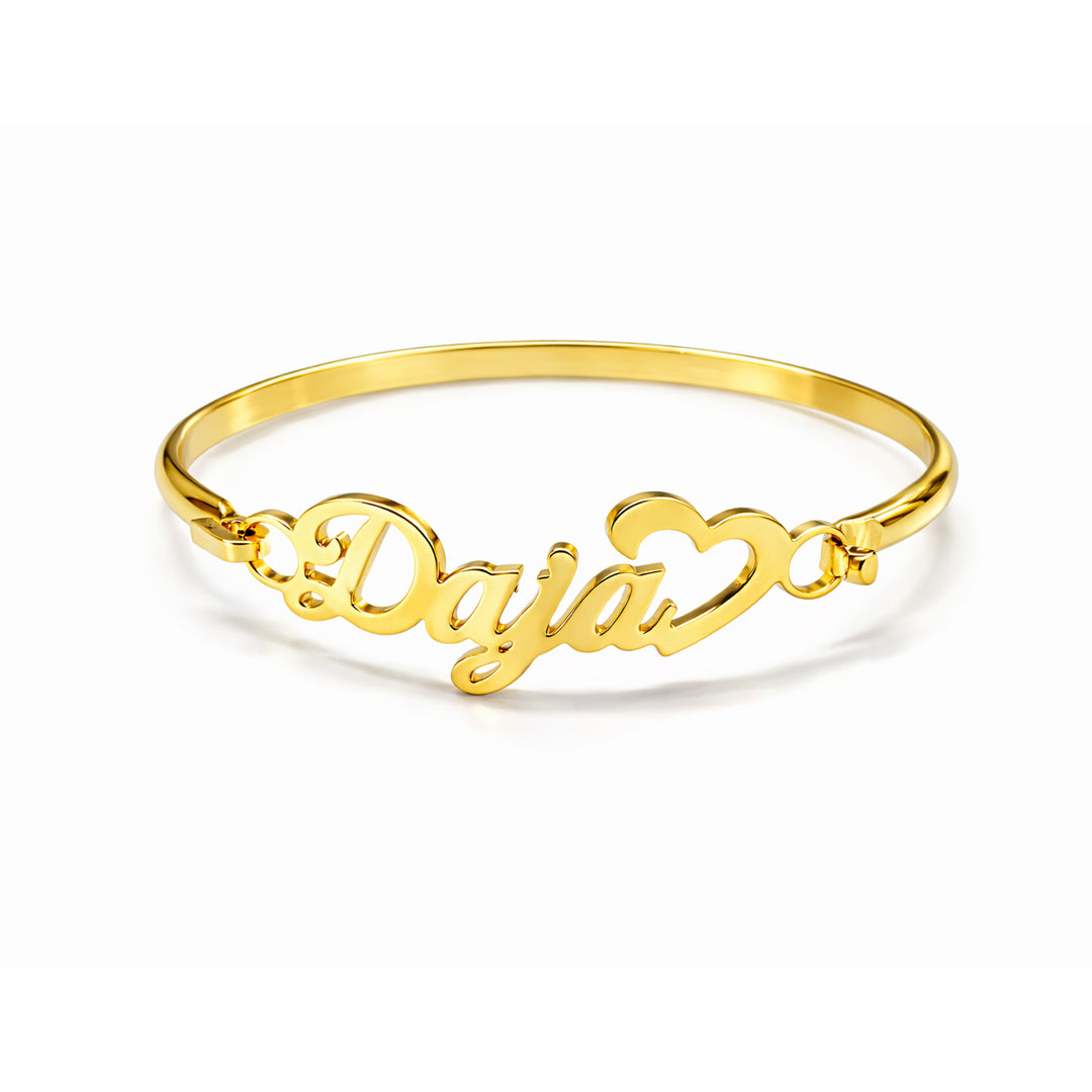 Personalized Baby Name Bangle Bracelet with Heart
