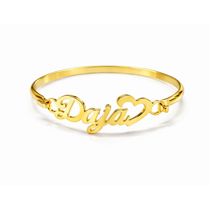 Personalized Baby Name Bangle Bracelet with Heart