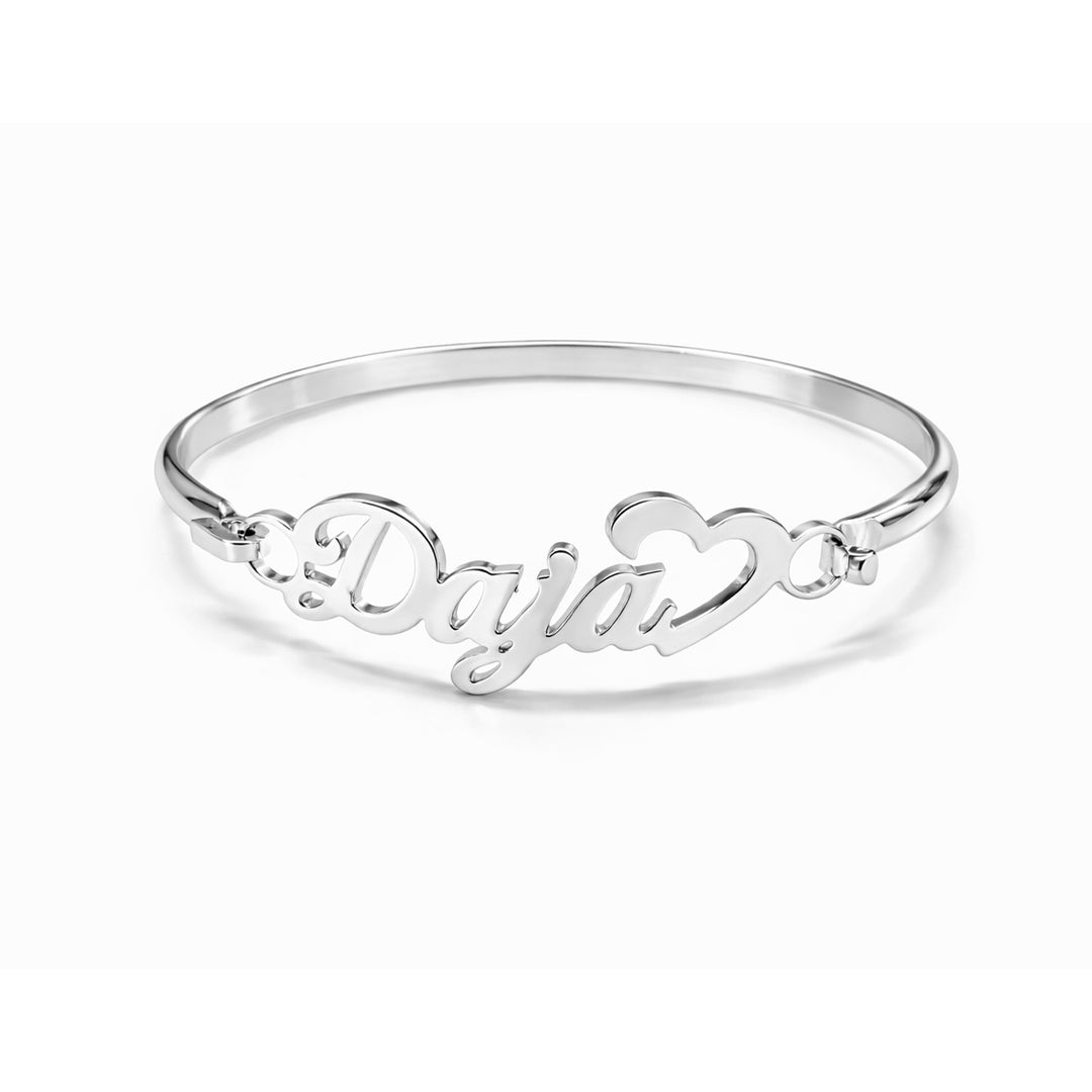 Personalized Baby Name Bangle Bracelet with Heart