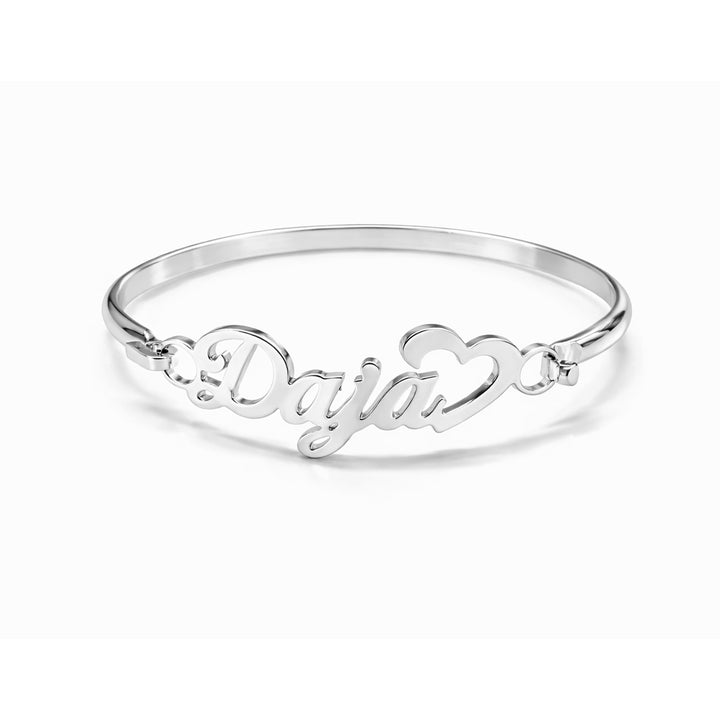 Personalized Baby Name Bangle Bracelet with Heart