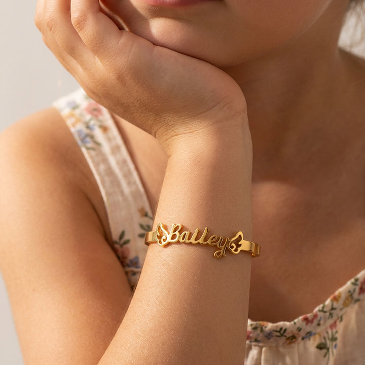 Personalized Baby Name Cuff Bracelet with Angel Wings
