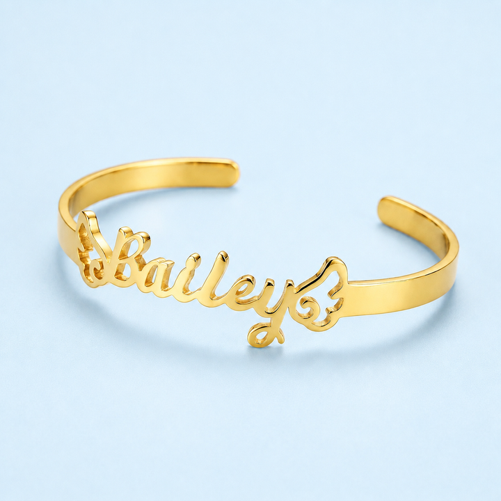 Personalized Baby Name Cuff Bracelet with Angel Wings