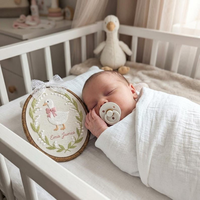 Personalized Baby Name Goose Embroidery Hoop