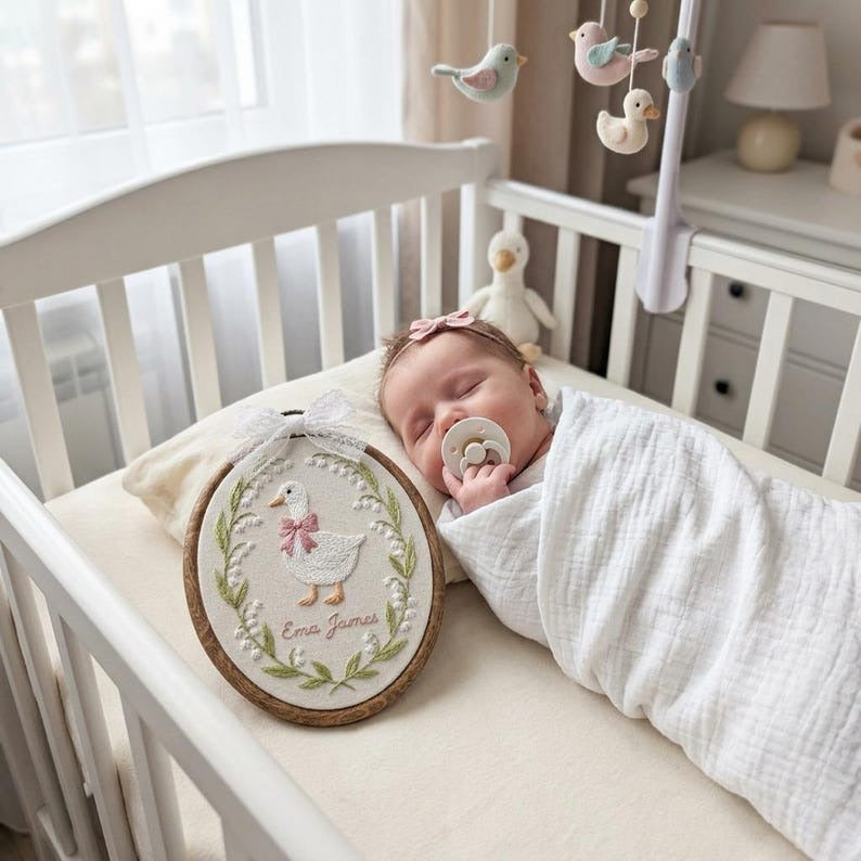 Personalized Baby Name Goose Embroidery Hoop