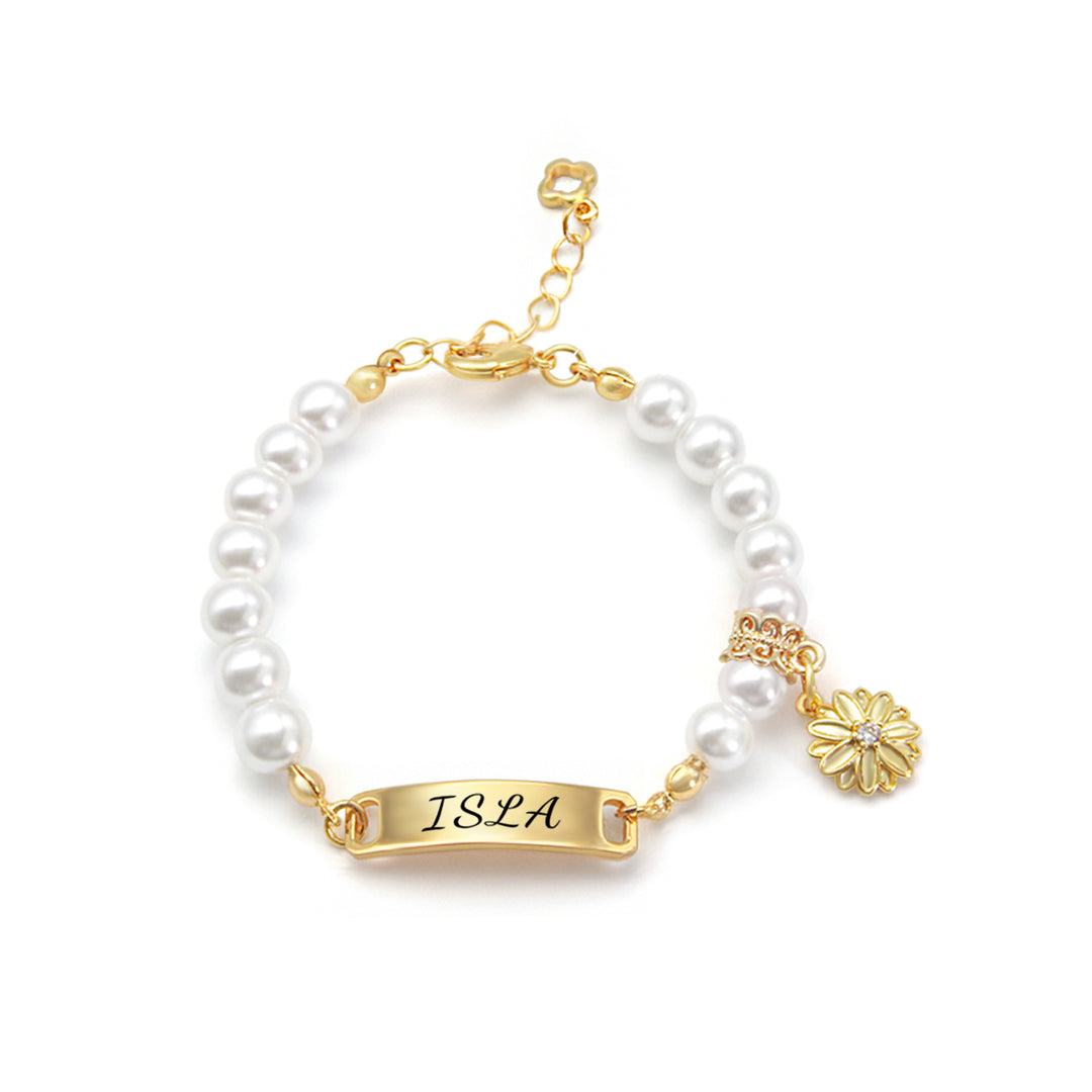 Personalisiertes Perlenarmband mit Babynamen und Geburtsblume