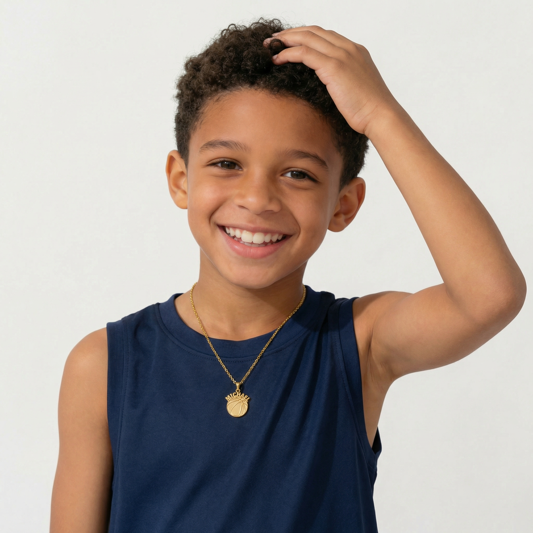 Personalized Basketball Baby Boy Name Necklace