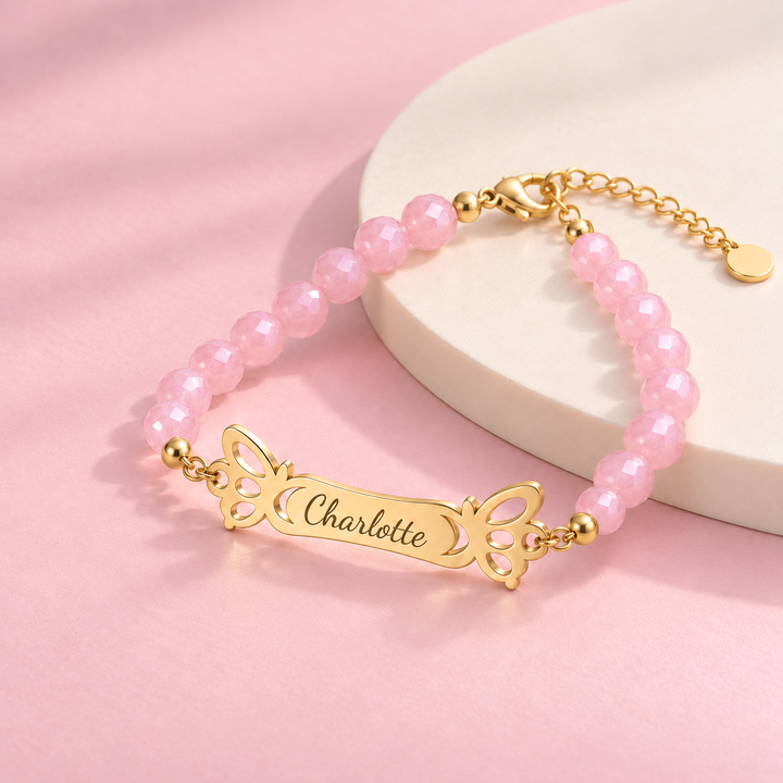 Personalized Butterfly Name Beaded Bracelet