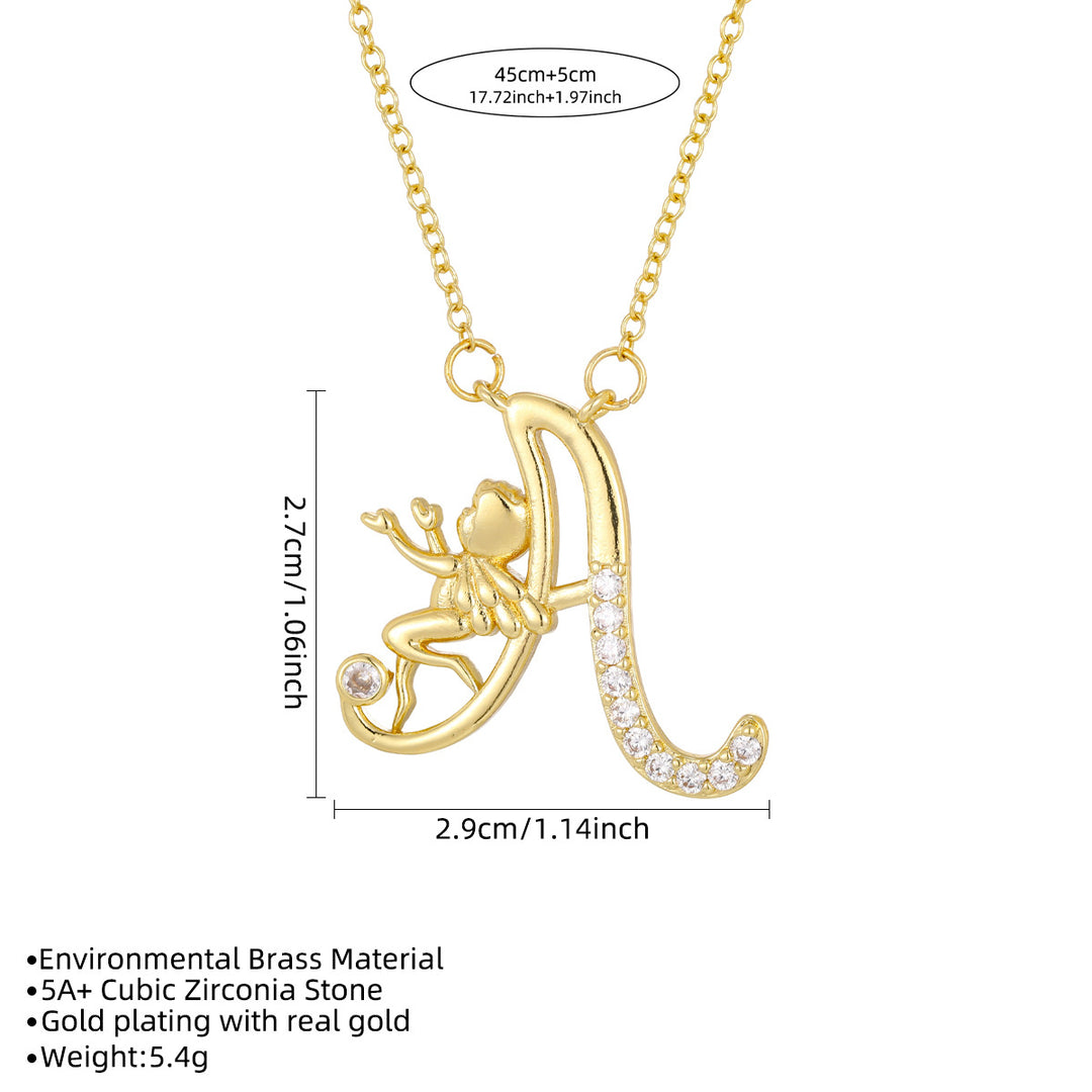 Personalized CZ Angel Initial Necklace for Girls