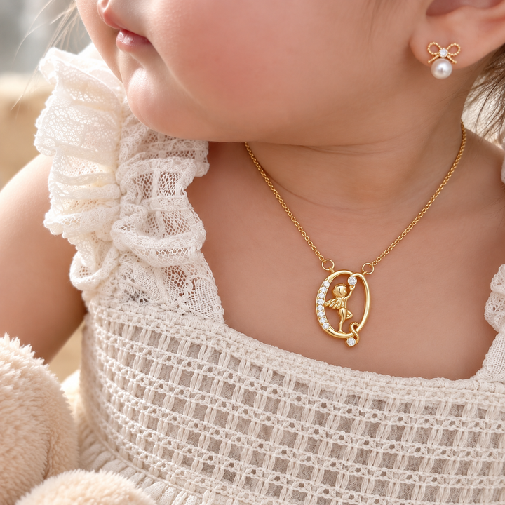 Personalized CZ Angel Initial Necklace for Girls