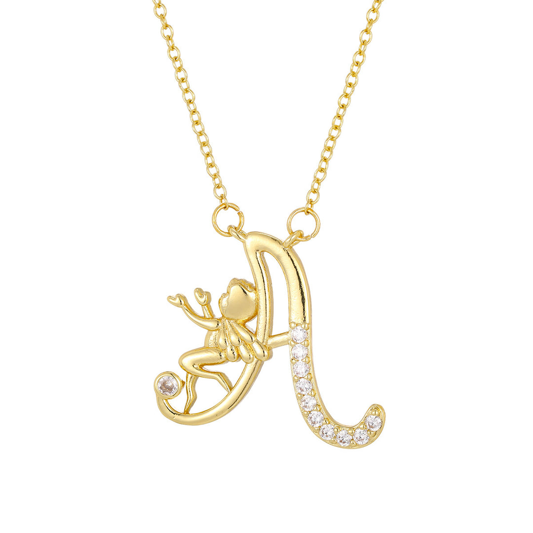 Personalized CZ Angel Initial Necklace for Girls