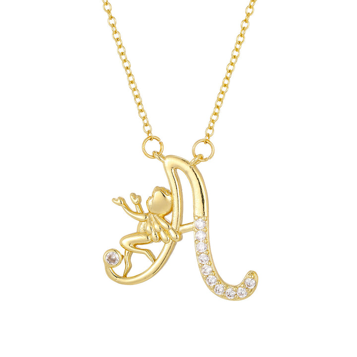 Personalized CZ Angel Initial Necklace for Girls