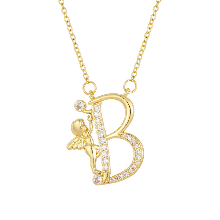 Personalized CZ Angel Initial Necklace for Girls