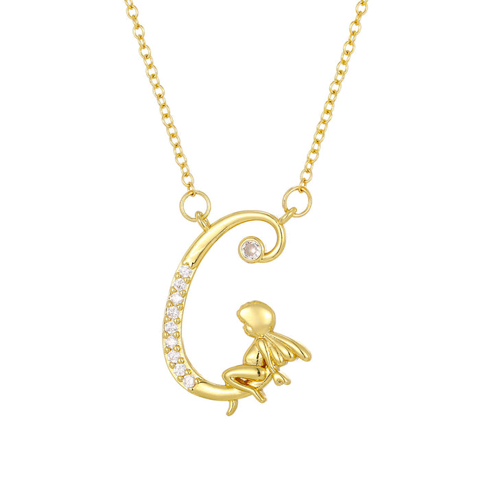 Personalized CZ Angel Initial Necklace for Girls