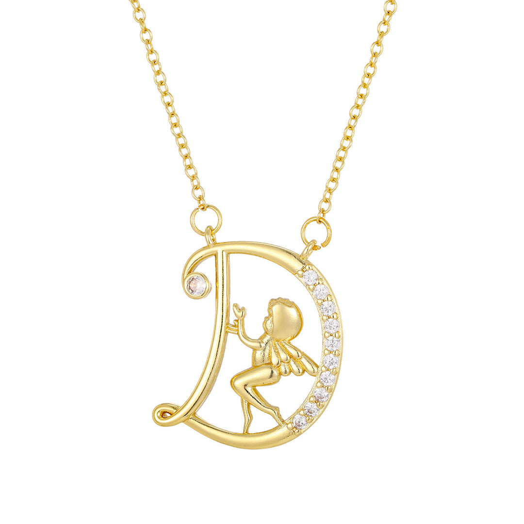 Personalized CZ Angel Initial Necklace for Girls