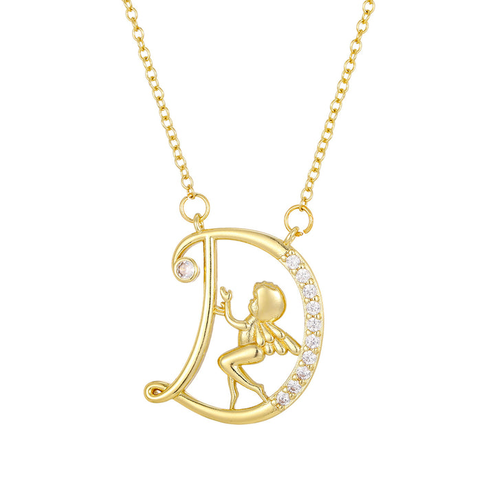 Personalized CZ Angel Initial Necklace for Girls