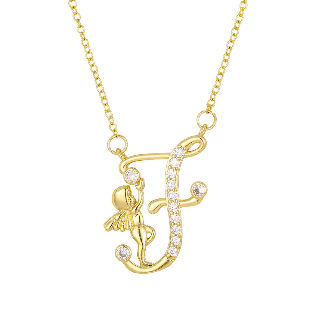 Personalized CZ Angel Initial Necklace for Girls