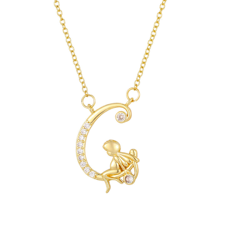 Personalized CZ Angel Initial Necklace for Girls