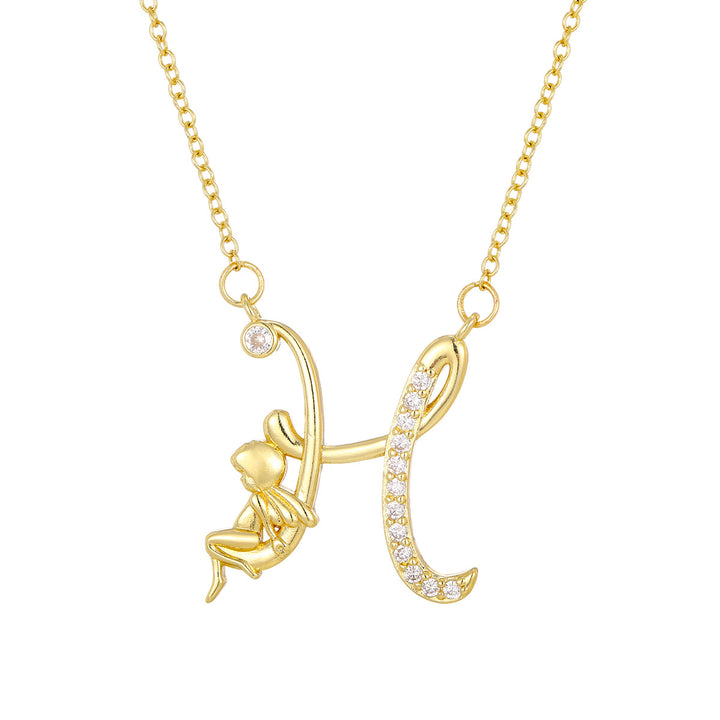 Personalized CZ Angel Initial Necklace for Girls