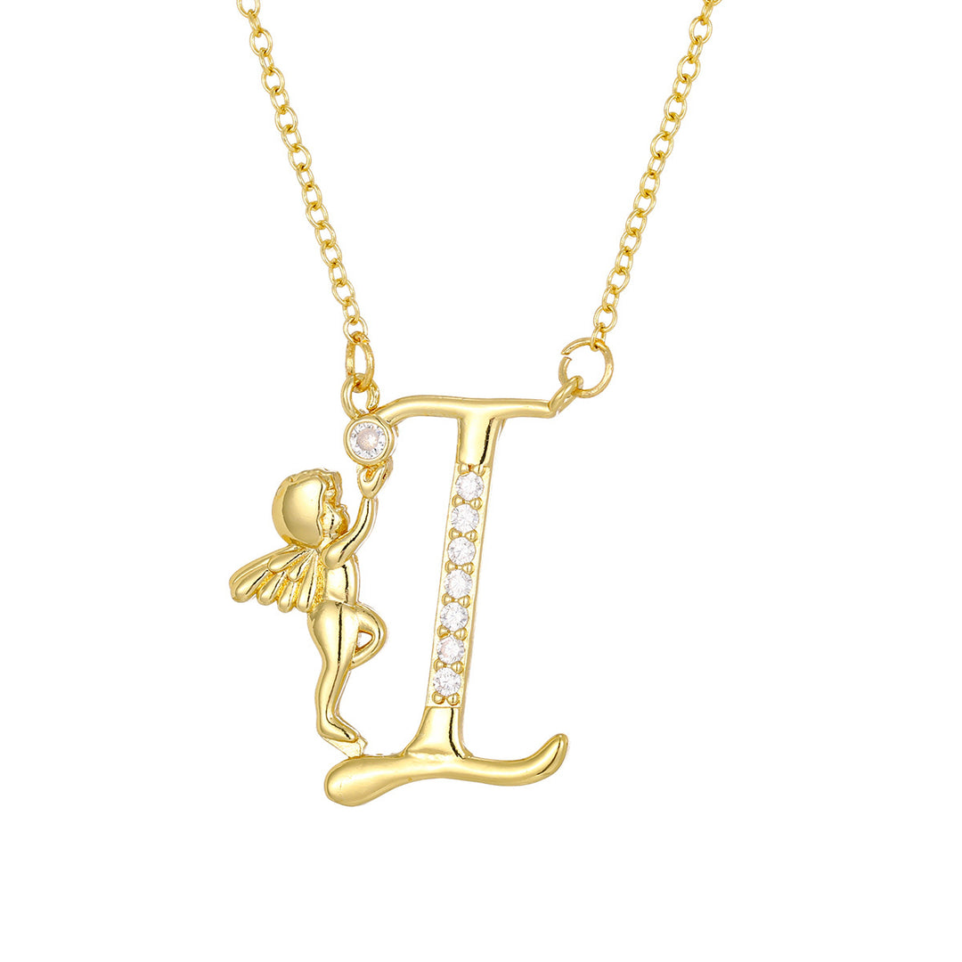 Personalized CZ Angel Initial Necklace for Girls
