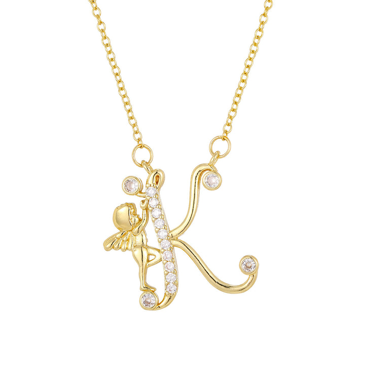 Personalized CZ Angel Initial Necklace for Girls