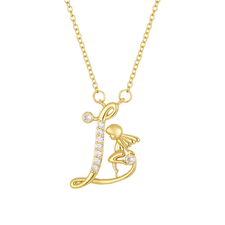 Personalized CZ Angel Initial Necklace for Girls