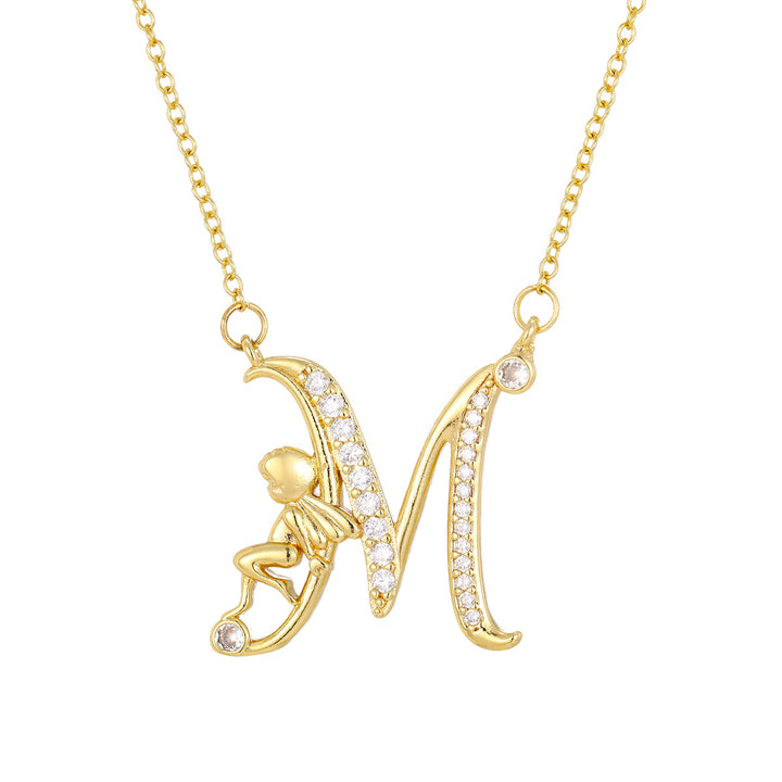 Personalized CZ Angel Initial Necklace for Girls