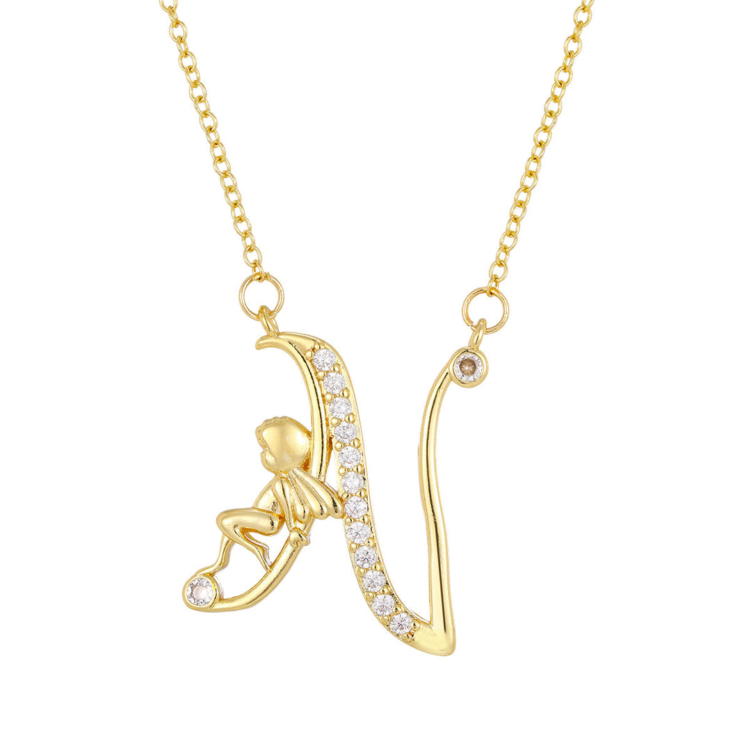 Personalized CZ Angel Initial Necklace for Girls