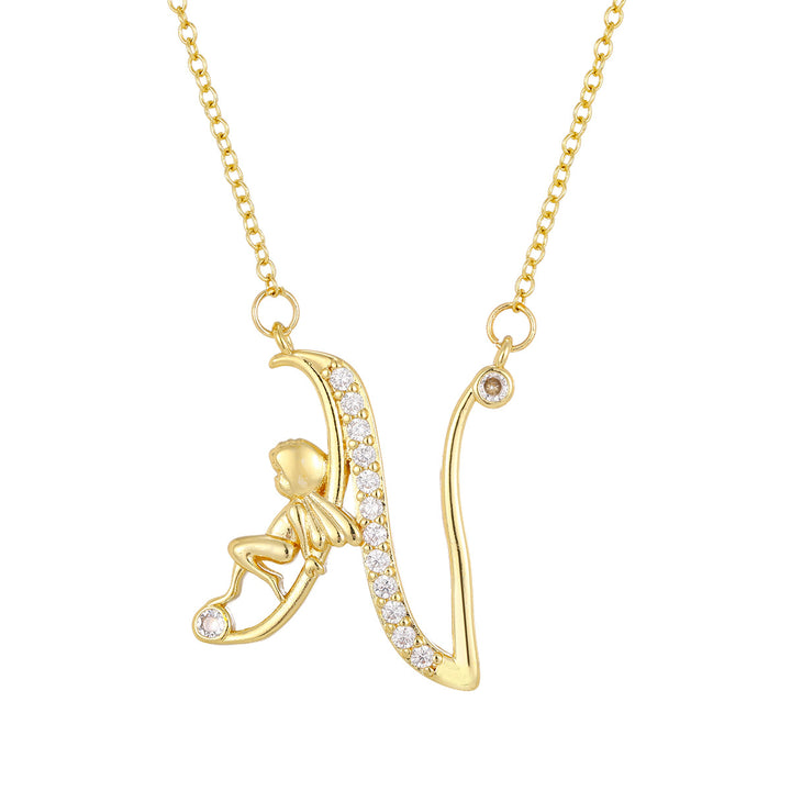 Personalized CZ Angel Initial Necklace for Girls