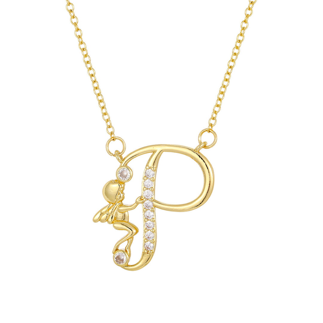 Personalized CZ Angel Initial Necklace for Girls