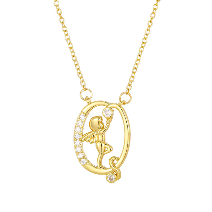 Personalized CZ Angel Initial Necklace for Girls