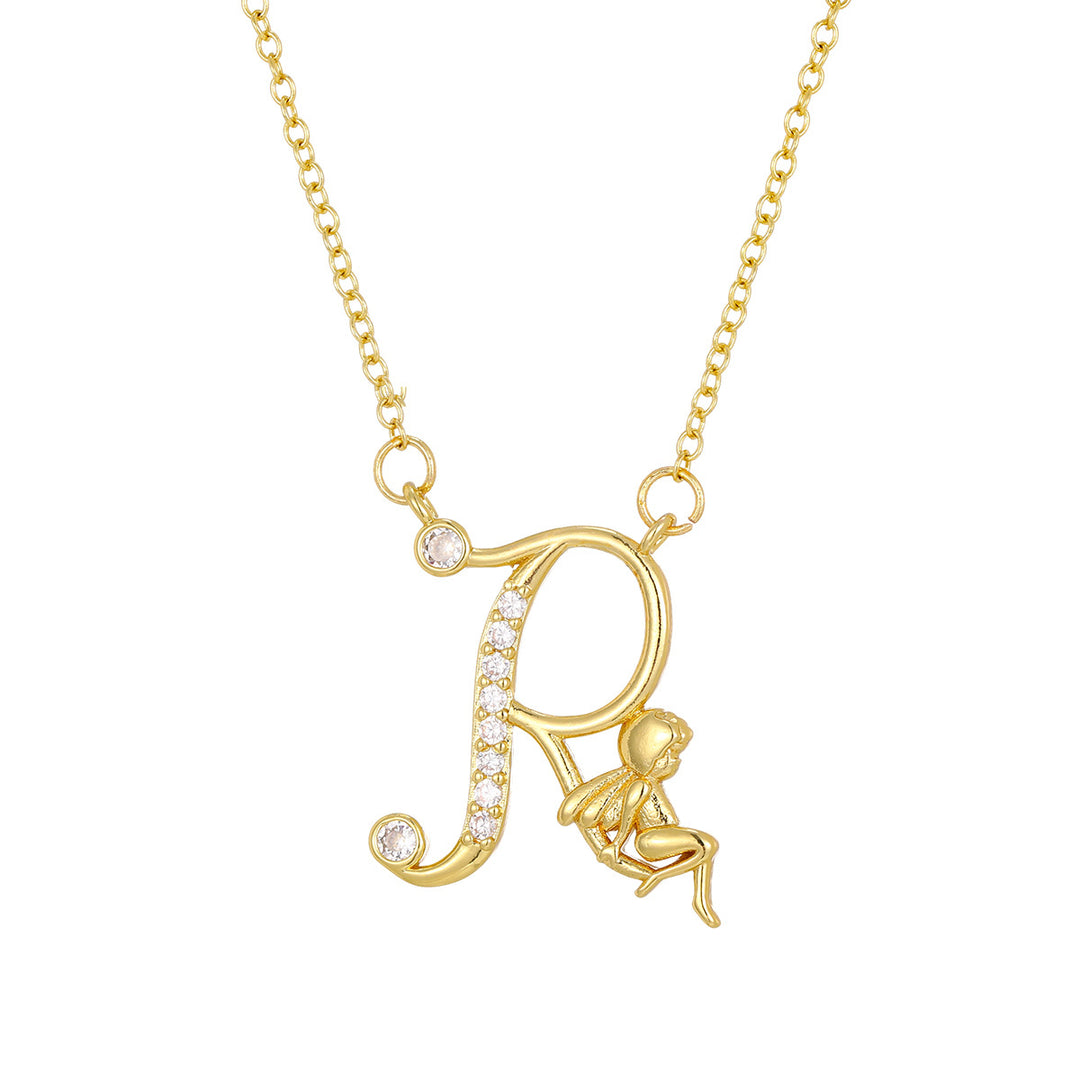 Personalized CZ Angel Initial Necklace for Girls