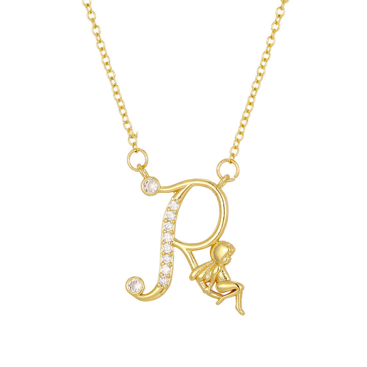 Personalized CZ Angel Initial Necklace for Girls