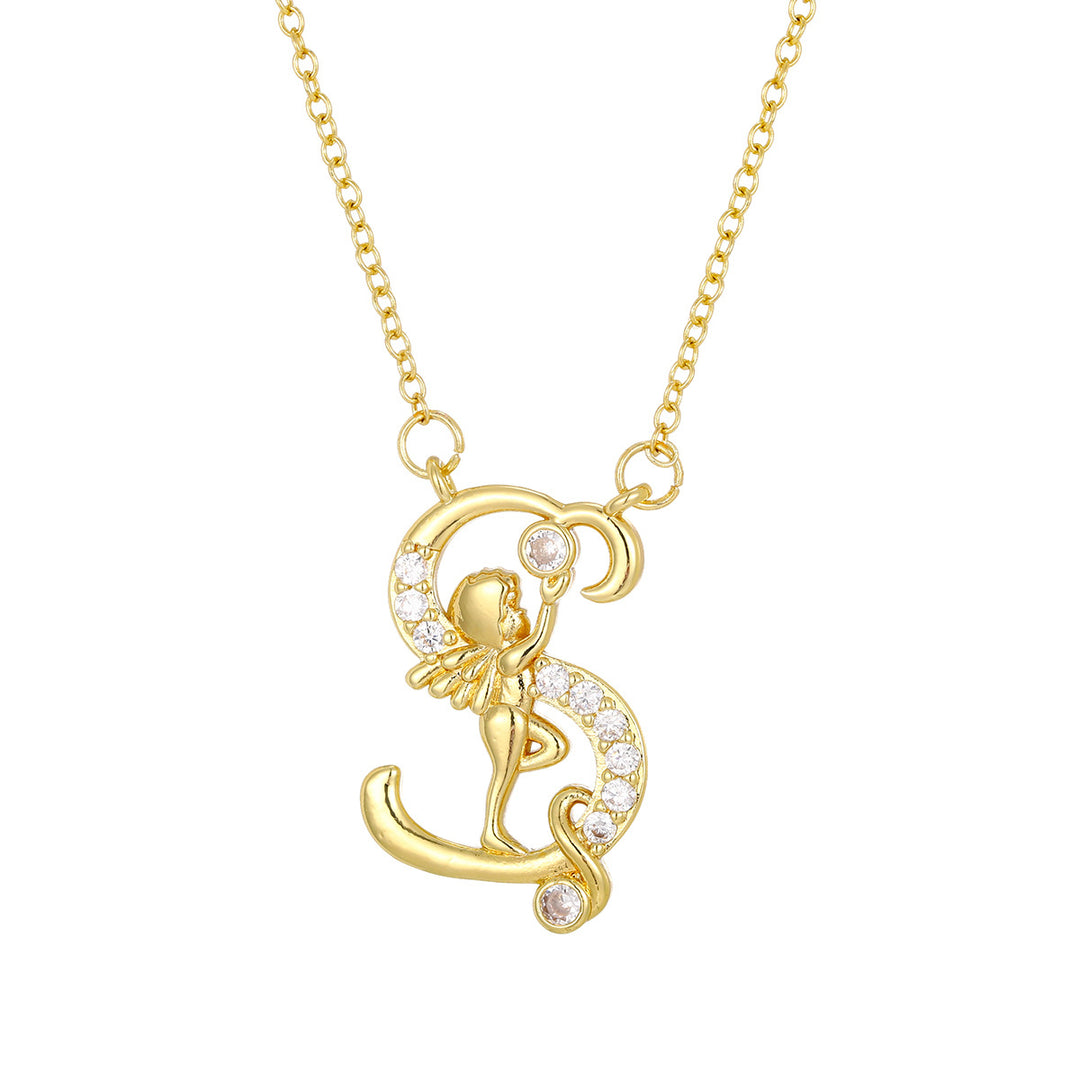 Personalized CZ Angel Initial Necklace for Girls