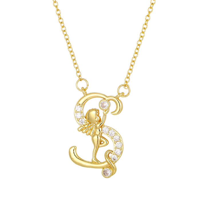 Personalized CZ Angel Initial Necklace for Girls