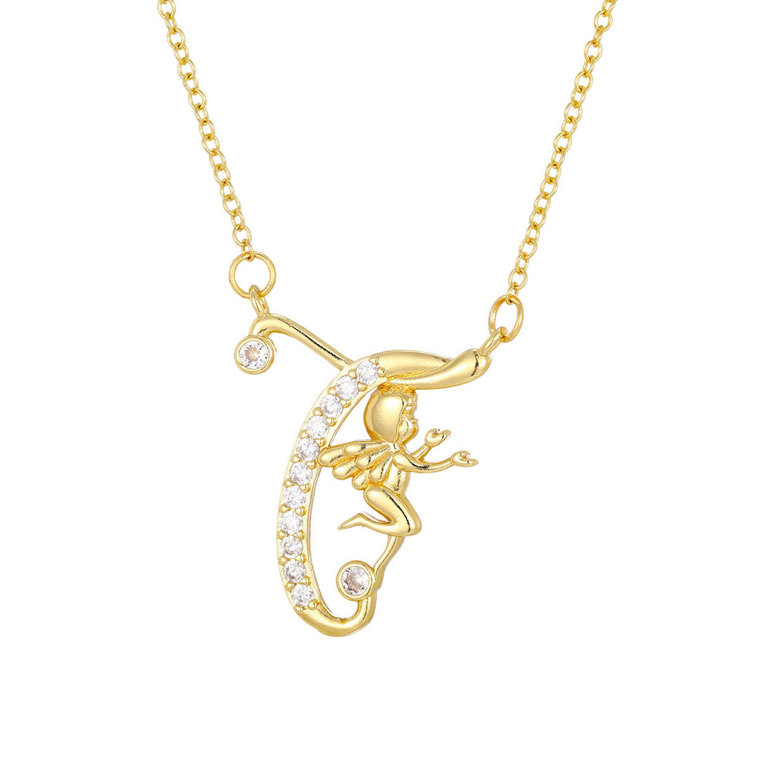 Personalized CZ Angel Initial Necklace for Girls