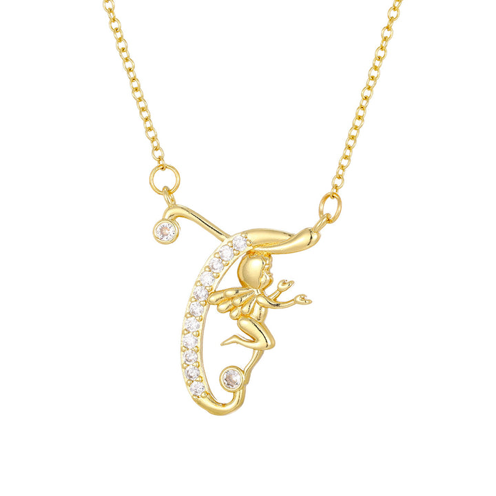 Personalized CZ Angel Initial Necklace for Girls