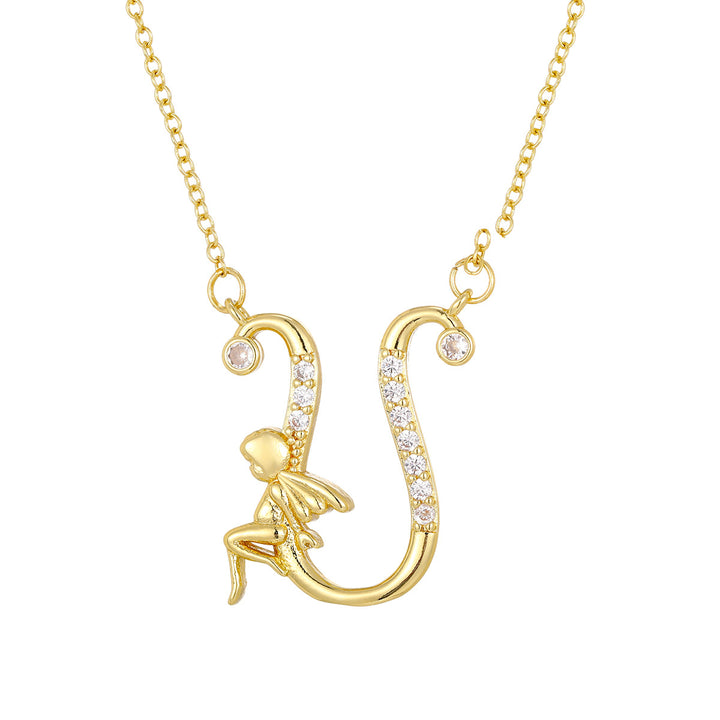 Personalized CZ Angel Initial Necklace for Girls