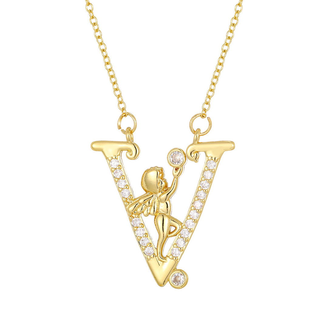 Personalized CZ Angel Initial Necklace for Girls