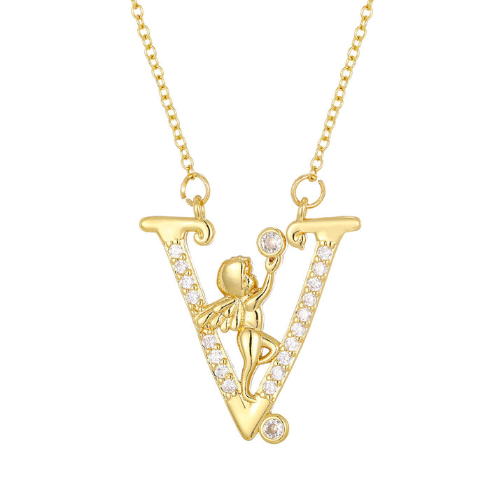 Personalized CZ Angel Initial Necklace for Girls