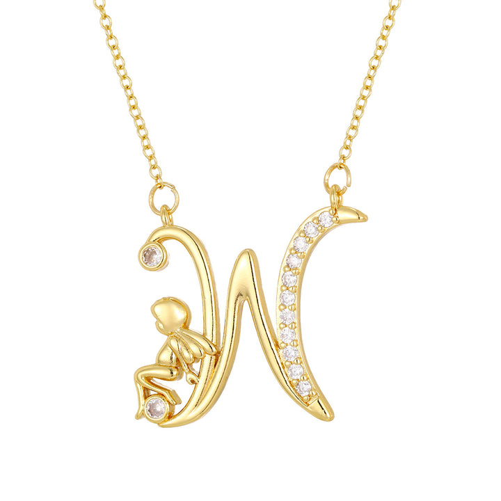 Personalized CZ Angel Initial Necklace for Girls