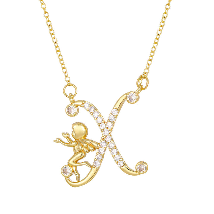 Personalized CZ Angel Initial Necklace for Girls