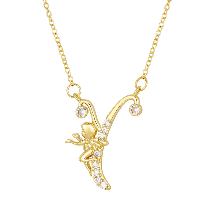 Personalized CZ Angel Initial Necklace for Girls